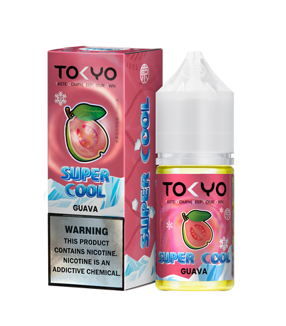 TOKYO E-JUICE Super Cool Guava 30ml salt nicotine e-liquid bottle with colorful label and clear glass dropper.