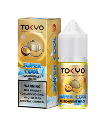 TOKYO E-JUICE Super Cool Passion Fruit Melon 30ml salt e-liquid bottle with vibrant label design.