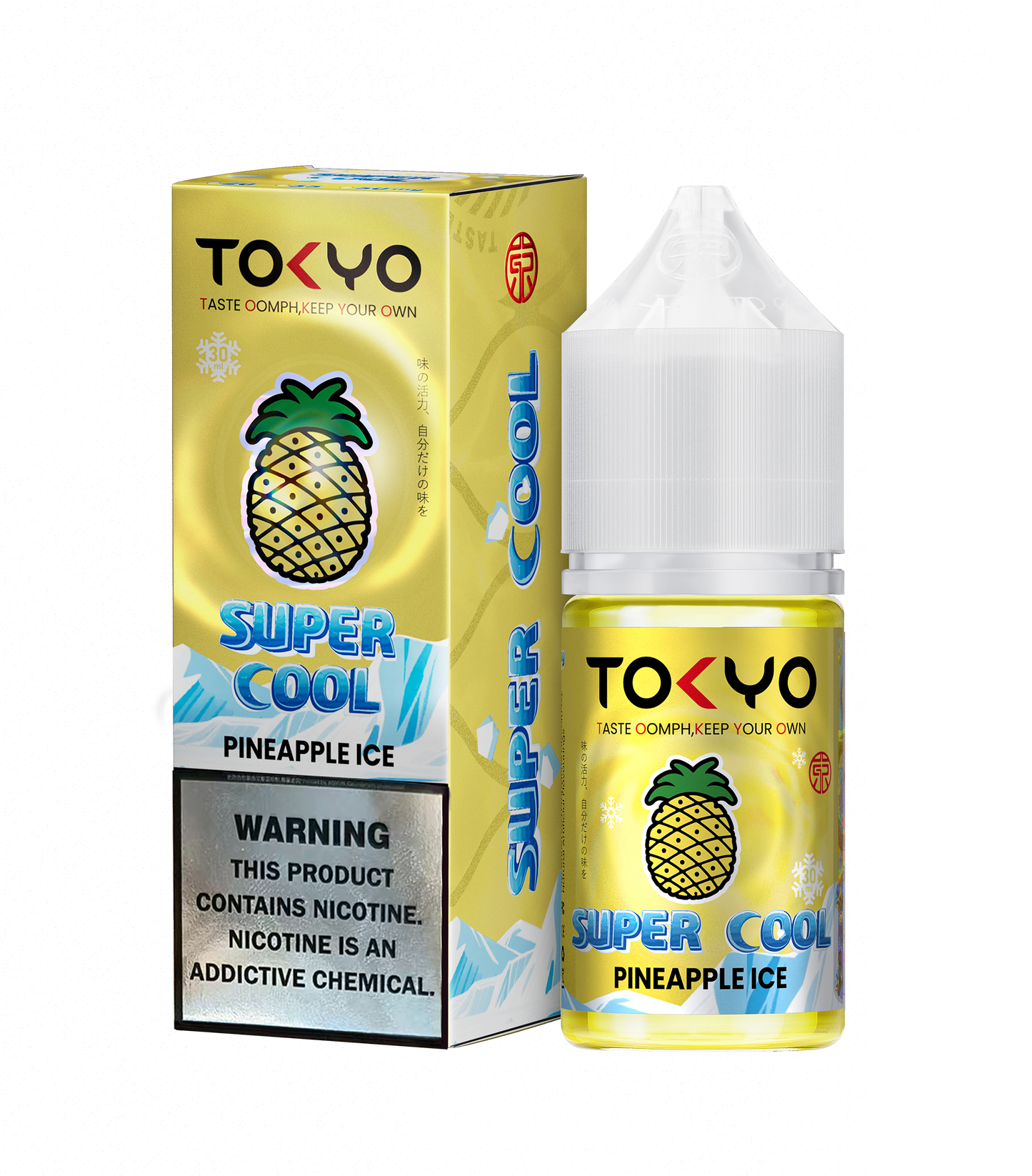 Tokyo Iced Peach Melon vape juice bottle and packaging on a white background