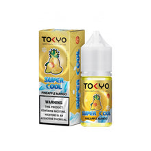 TOKYO E-JUICE Super Cool Pineapple Mango 30ml salt e-liquid bottle with colorful label and tropical fruit imagery.