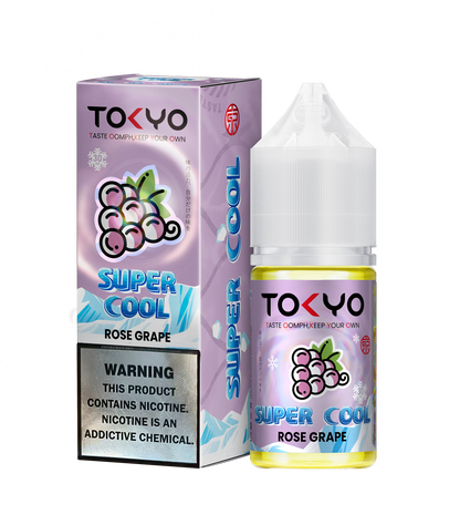TOKYO E-JUICE Super Cool Rose Grape 30ml salt e-liquid bottle with colorful label, designed for vaping.