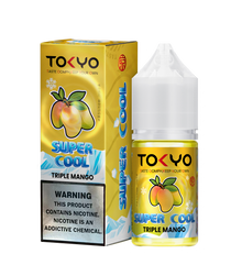 TOKYO E-JUICE Super Cool Triple Mango 30ml salt e-liquid bottle with vibrant mango artwork and clear label.