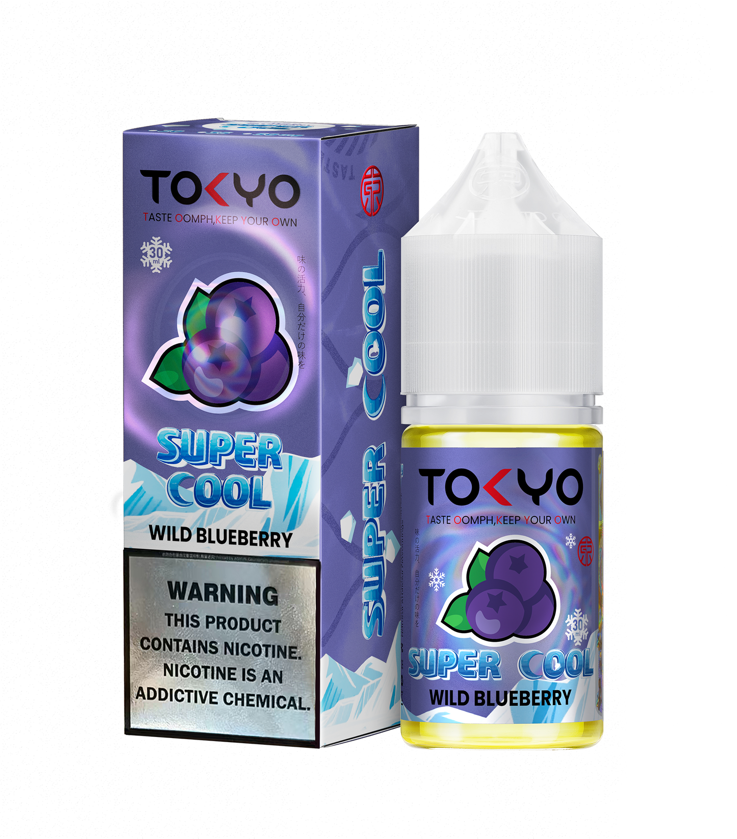 Tokyo Iced Mango Passion Fruit vape juice bottle and packaging on a white background