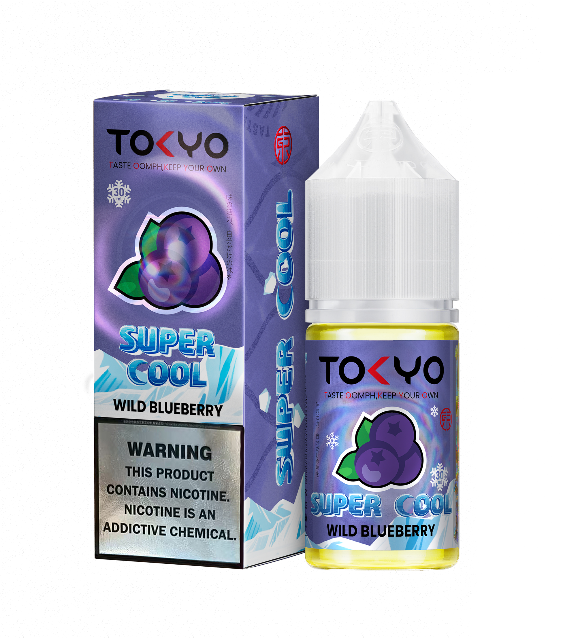 Tokyo Iced Mango Passion Fruit vape juice bottle and packaging on a white background