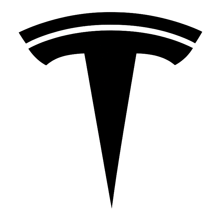 The black Tesla logo emblem centered on a plain white background.