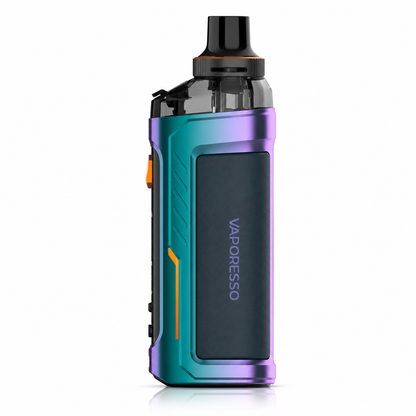 VAPORESSO ARMOUR G Pod Mod System showing sleek black design with adjustable airflow and compact form factor.