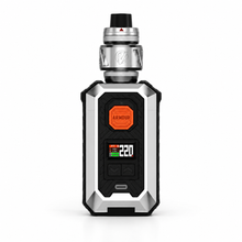 A VOOPOO Armour vape mod kit with a silver and black metallic body, an orange accent button, and a digital display showing '220' on a clean white background.