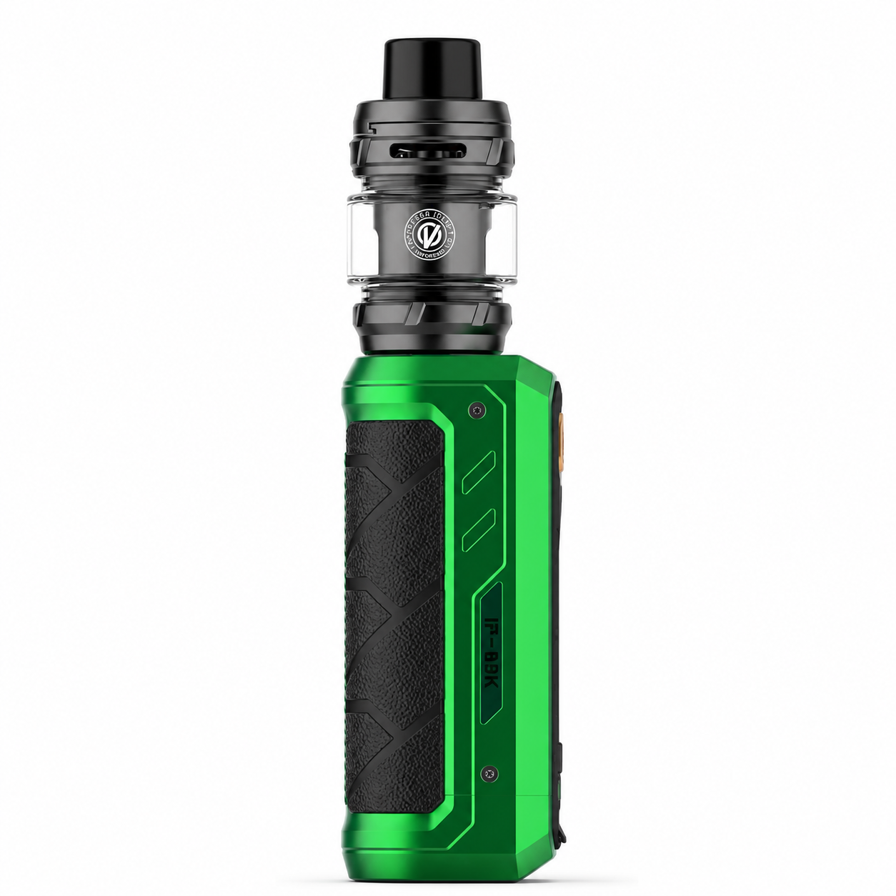 A VOOPOO ICING 300 vape mod kit with a bright green metallic body, black textured grip, and a black tank with a clear glass mouthpiece, shown against a plain white background.