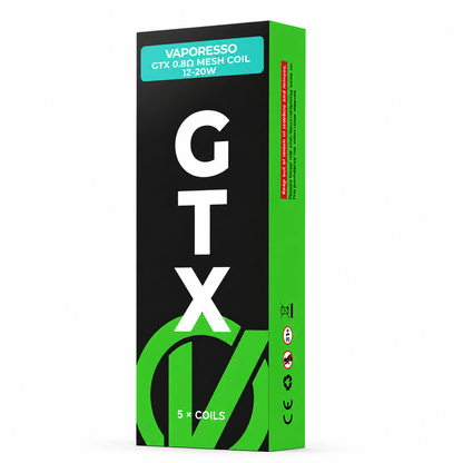 VAPORESSO GTX Mesh Replacement Coil package showing two 0.8 ohm coils for vape devices.