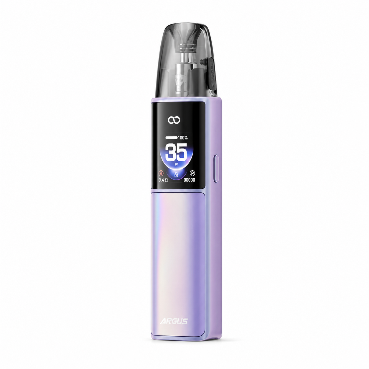 Purple VOOPOO ARGUS G4 pod system vape device with sleek design and compact size for easy portability.