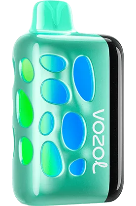Disposable VOZOL RAVE 40K puff vape in cool mint flavor, featuring sleek design and vibrant branding on the device.