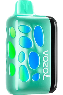 Disposable VOZOL RAVE 40K puff vape in cool mint flavor, featuring sleek design and vibrant branding on the device.