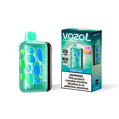 VOZOL RAVE 40K disposable vape in cool mint flavor, showing the sleek device with mint-green accents and branding.
