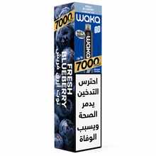 Disposable WAKA GO 7K Series Fresh Blueberry vape with sleek design and vibrant blue packaging.