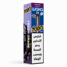 WAKA GO 7K SERIES disposable vape with Fresh Grape flavor, showing the sleek device with colorful branding and flavor label.