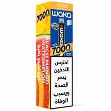 WAKA GO 7K SERIES disposable vape with Peach Mango Watermelon flavor, showing the colorful packaging and product design.