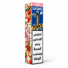 Disposable WAKA GO 7K Series Strawberry Banana vape with colorful packaging and sleek design.
