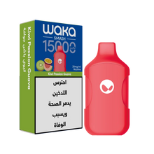 WAKA SMASH 15K SERIES disposable vape with kiwi passion guava flavor, showing the sleek device with colorful packaging.