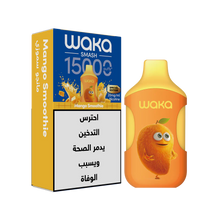 Disposable WAKA SMASH 15K SERIES Mango Smoothie vaporizer puffing device with colorful mango smoothie flavor.