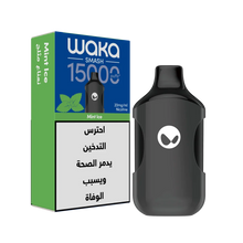 WAKA SMASH 15K SERIES disposable vape in mint ice flavor, showing the sleek device with mint ice branding and colorful design.
