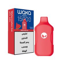 WAKA SMASH 15K SERIES disposable vape with Watermelon Ice flavor, showing the colorful packaging and sleek device design.