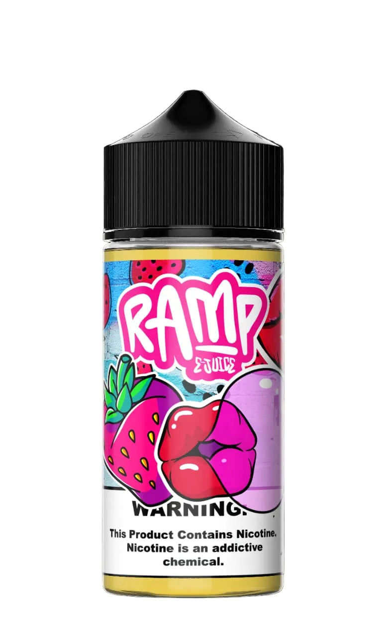 Vape juice bottle with colorful label on a black background