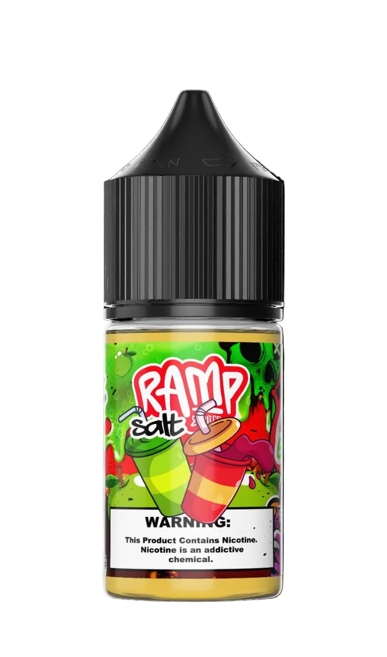 Vape juice bottle with colorful label on a white background