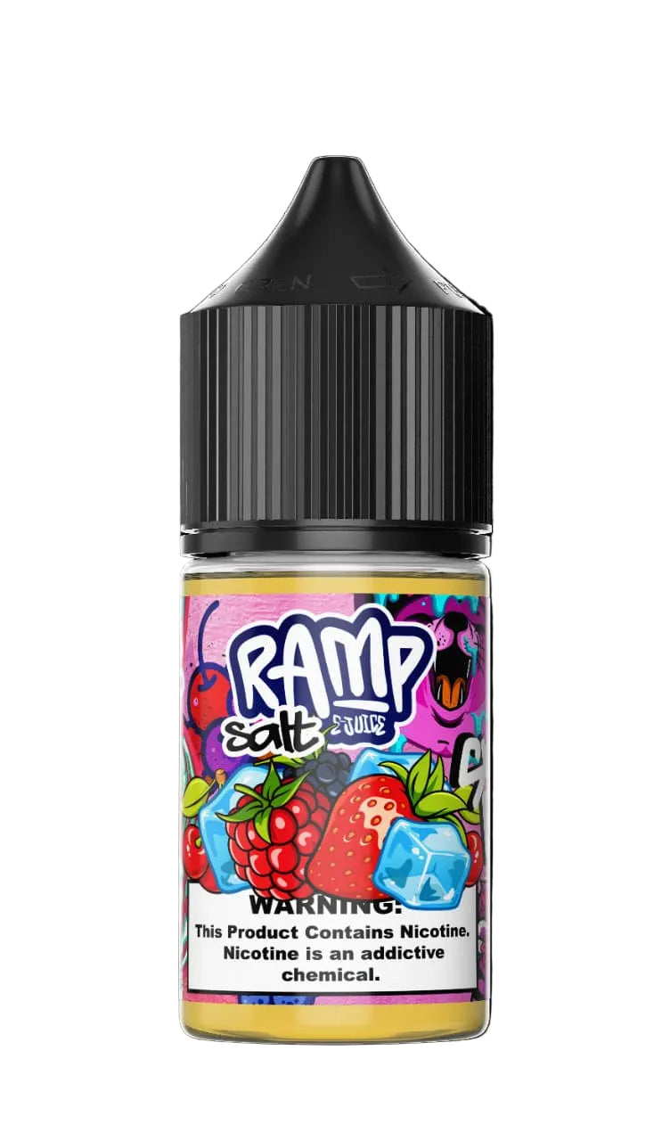 Vape juice bottle with colorful label on a black background