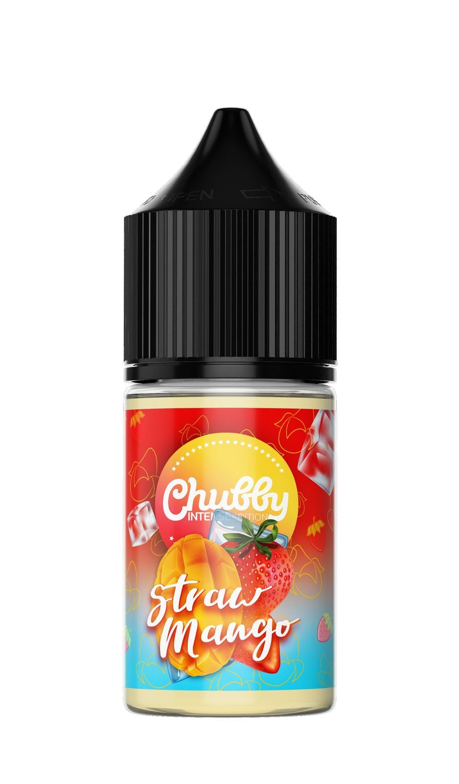 Chubby's Strawberry Mango vape juice bottle on a white background