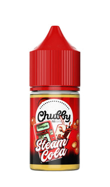 Red bottle of Chuffy Steam Cola on a white background
