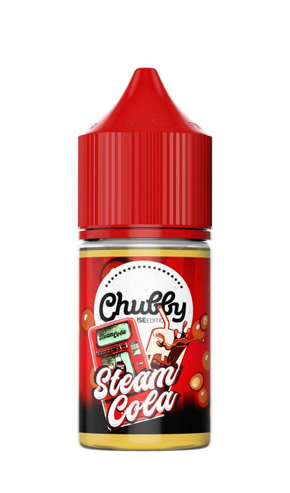 Red bottle of Chuffy Steam Cola on a white background