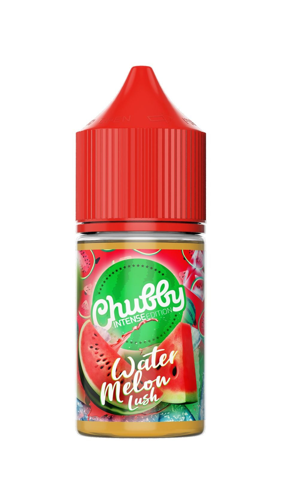 Chubby Cherry watermelon lush e-liquid bottle on a white background