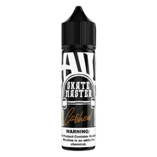 Vape juice bottle labeled 'Skate Master Cashew' with black and white design on a black background
