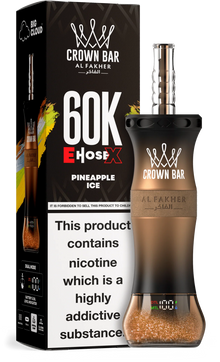 AL FAKHER Crown Bar E Hose disposable vape with Pineapple Ice flavor, featuring a sleek design and large 60K puff capacity.