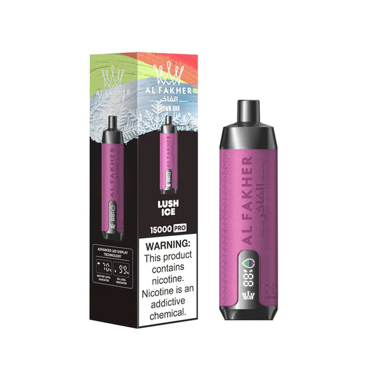 AL FAKHER Crown Bar Pro 15K disposable vape with Lush Ice flavor, featuring sleek design and 15,000 puffs from the AL FAKHER Crown Bar Pro series.