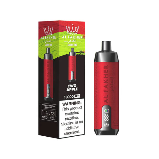 AL FAKHER CROWN BAR PRO 15K Series disposable vape with Two Apple flavor, showing the sleek device with colorful design.