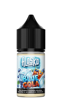ALASKA Blue Cola salt e-liquid bottle with 30ml size and 30mg nicotine, featuring a blue cola flavor for vaping.