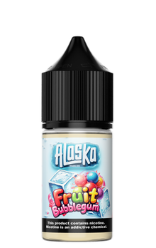 Alaska Fruit Bubblegum Salt E-liquid bottle with 30ml size and 30mg nicotine strength, featuring colorful fruit and bubblegum flavor.