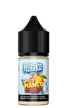 ALASKA Mango Passionfruit Pomegranate Salt E-Liquid bottle with 30ml size and 30mg nicotine, featuring tropical fruit flavor profile.