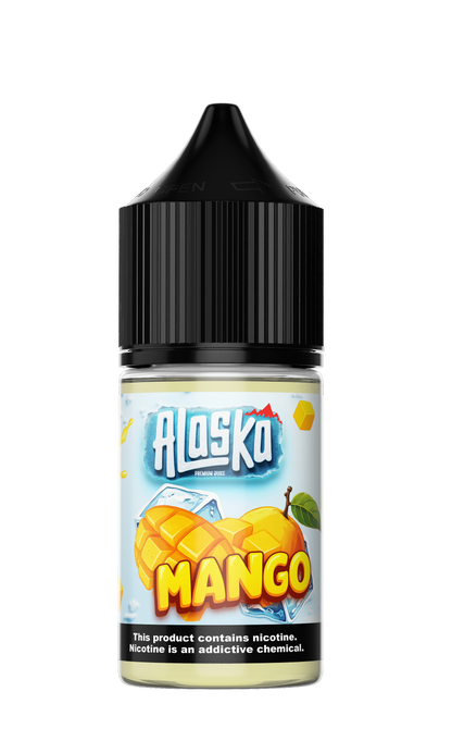 ALASKA Mango Salt e-liquid bottle with 30ml capacity and 30mg nicotine strength, featuring a mango flavor for vaping.