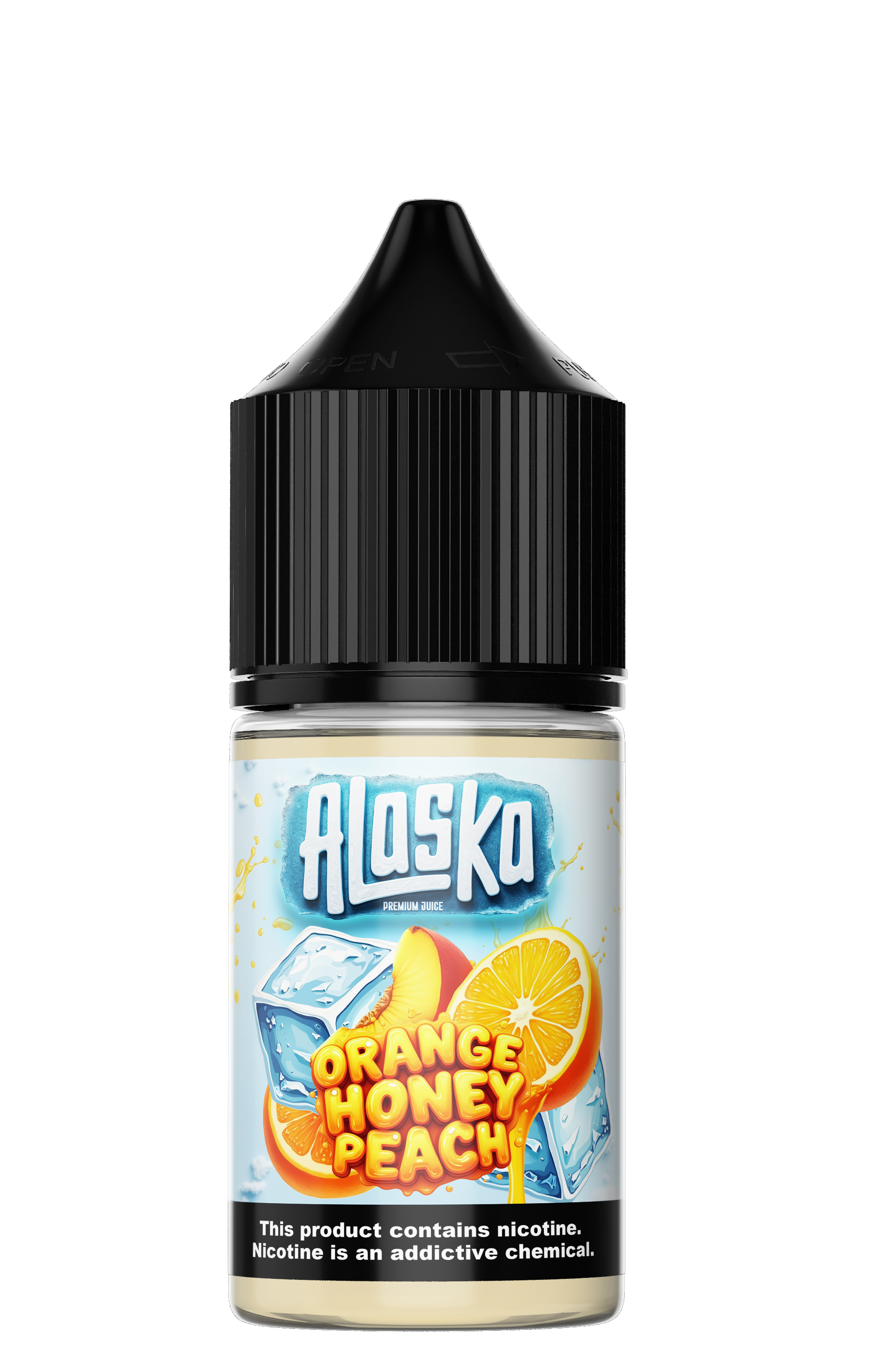 Alaska Orange Honey Beach Salt e-liquid bottle showing orange honey flavor with salt nicotine, 30ml size, branded by Alaska.