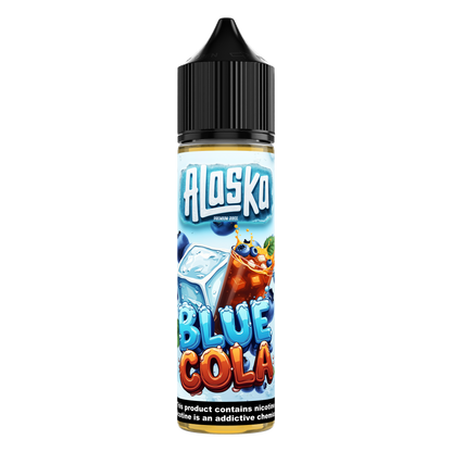 Alaska Blue Cola DL e-liquid bottle with blue label, 60ml size, featuring cola flavor and 3mg nicotine salt content.