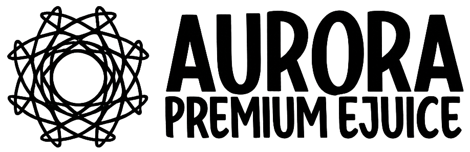 Aurora Premium Ejuice logo with a black abstract design on a white background