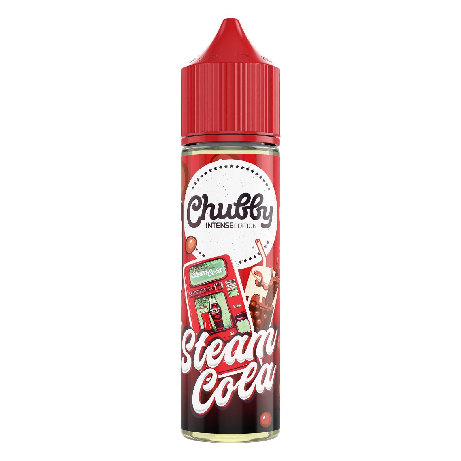 Chubby Steam Cola Ice e-liquid bottle with 60ml capacity, featuring a cola and ice flavor for vaping.
