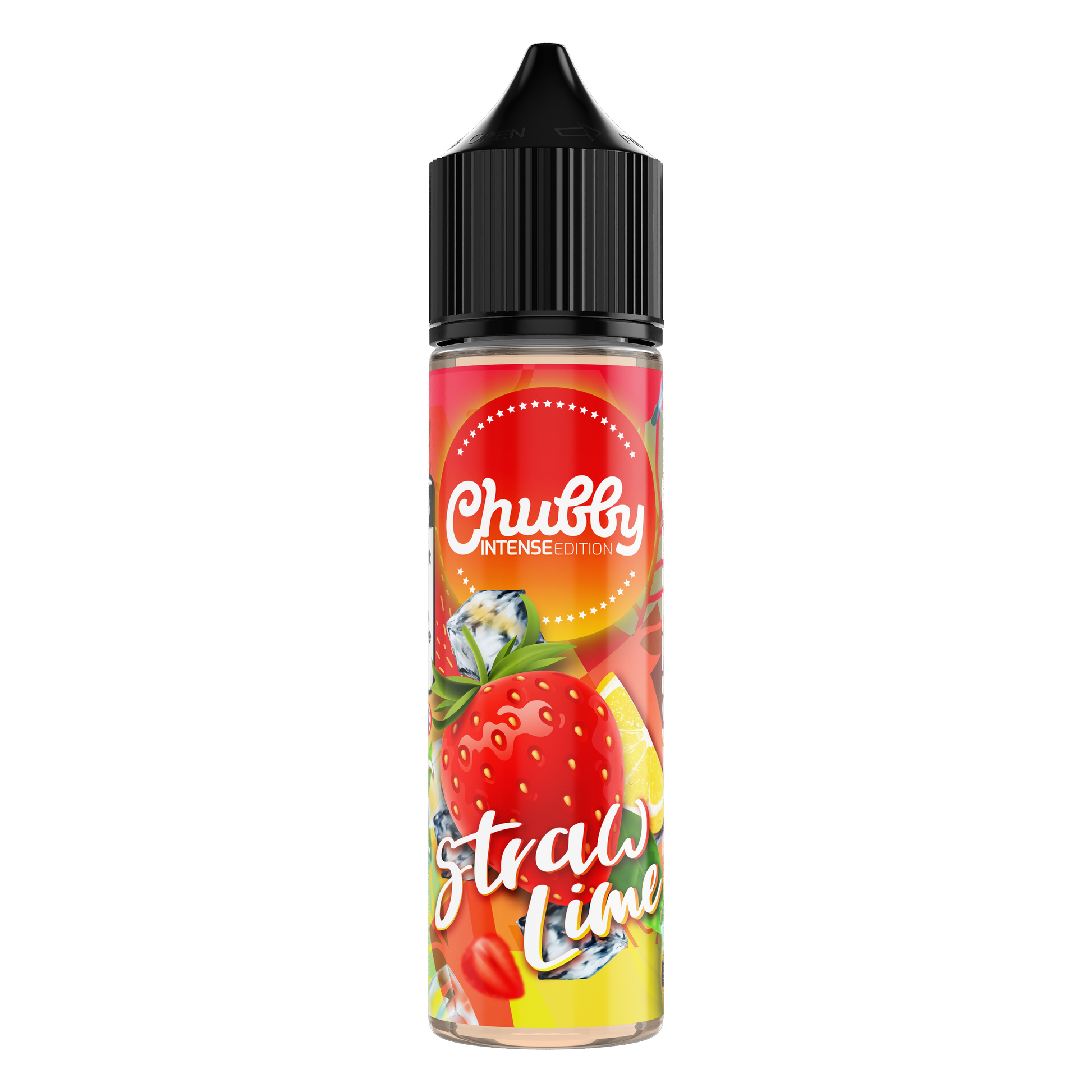 Chubby Straw Lime Ice E-Liquid bottle with lime flavor and ice cooling effect, 60ml size, 3mg nicotine strength.