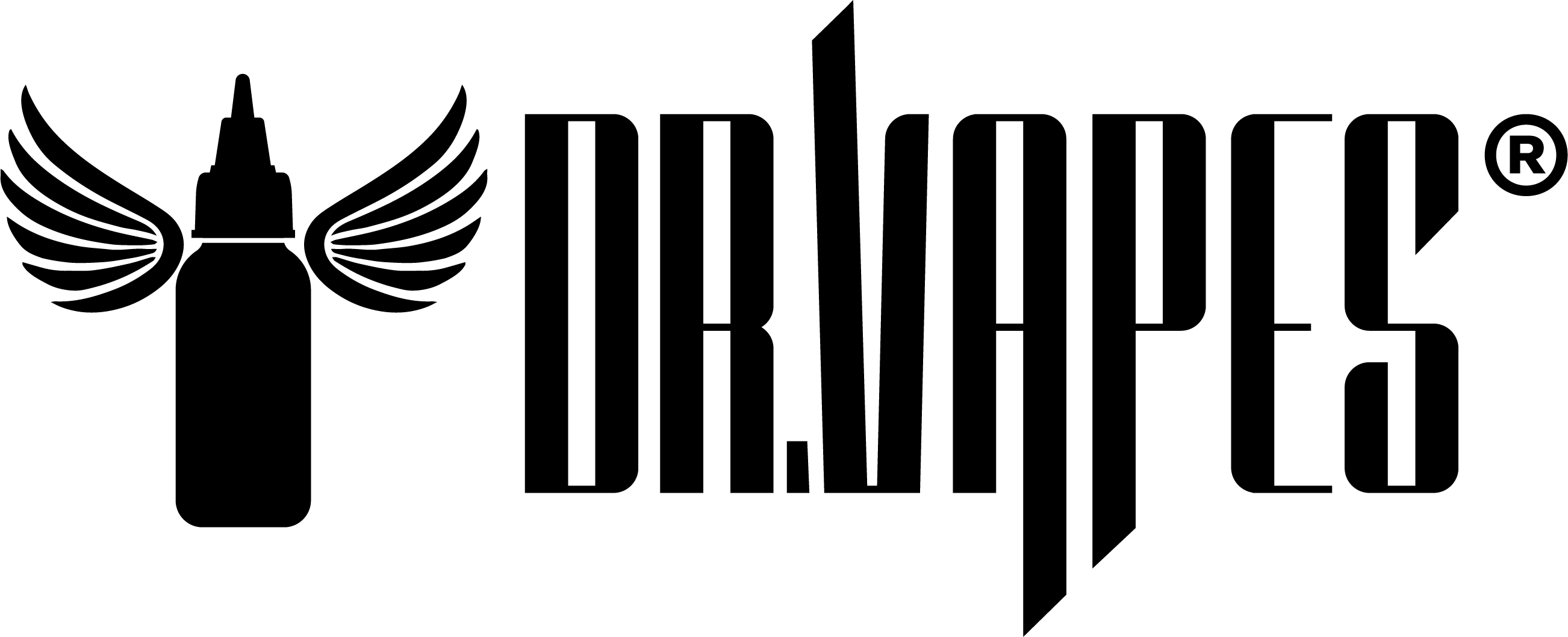 Dr. Japes logo with a black bottle and wings on a white background