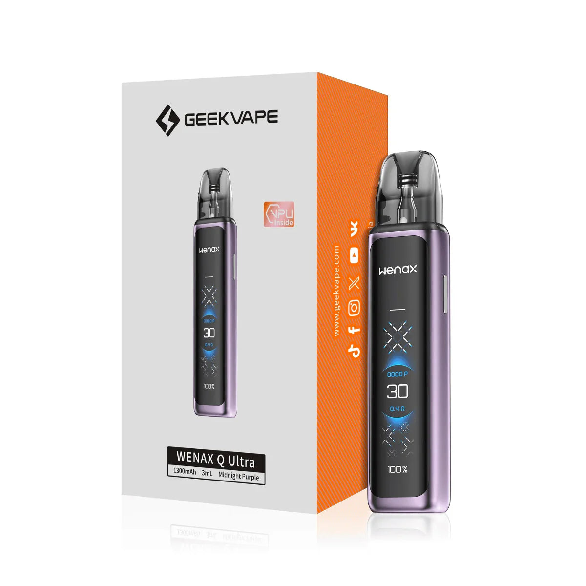 Steel gray GEEKVAPE WENAX Q ULTRA pod system from the GEEKVAPE WENAX SERIES, compact and sleek vape device.