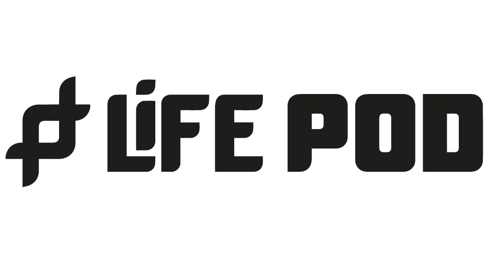 Black 'LIFE POD' logo on a white background