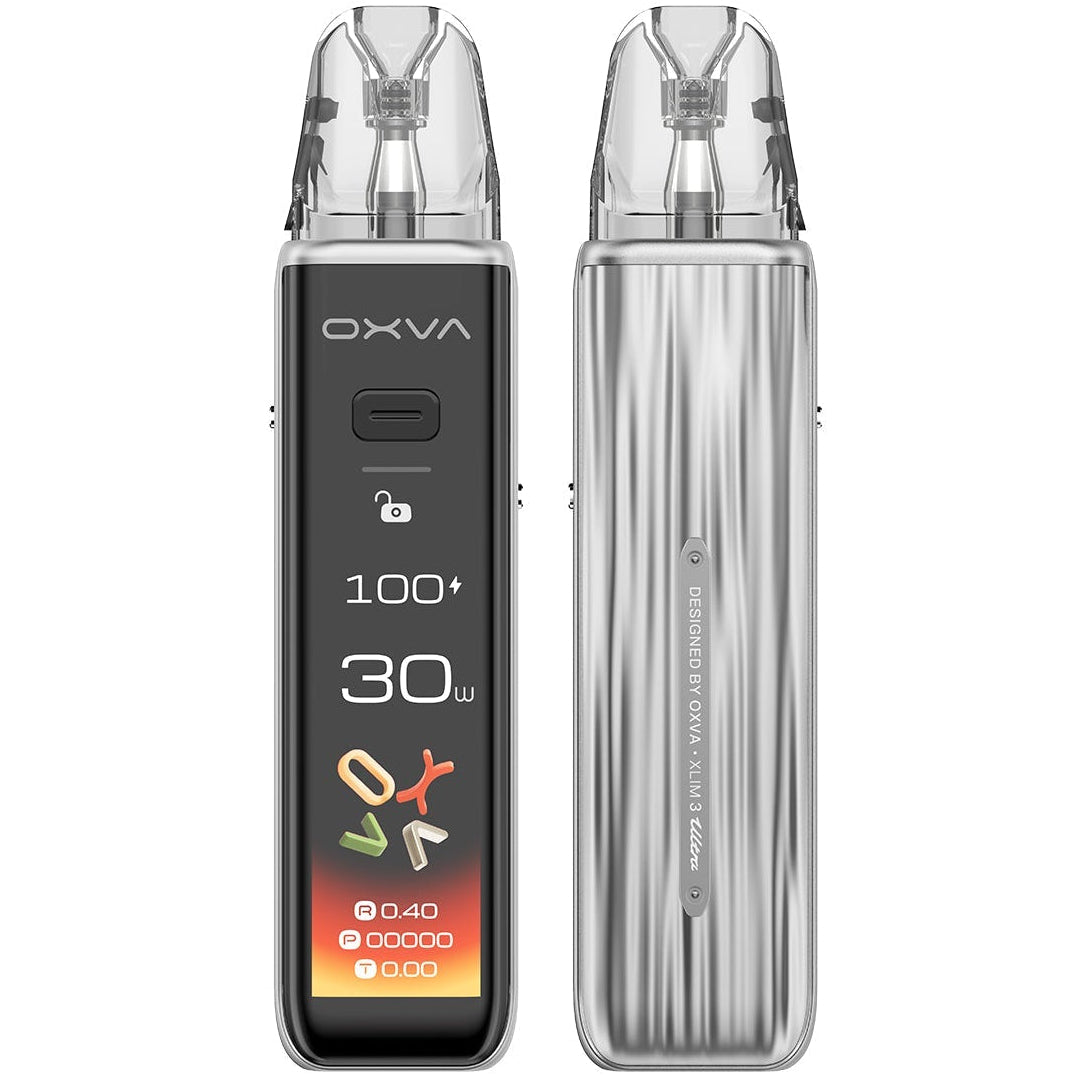 OXVA vaping device with digital display on a white background