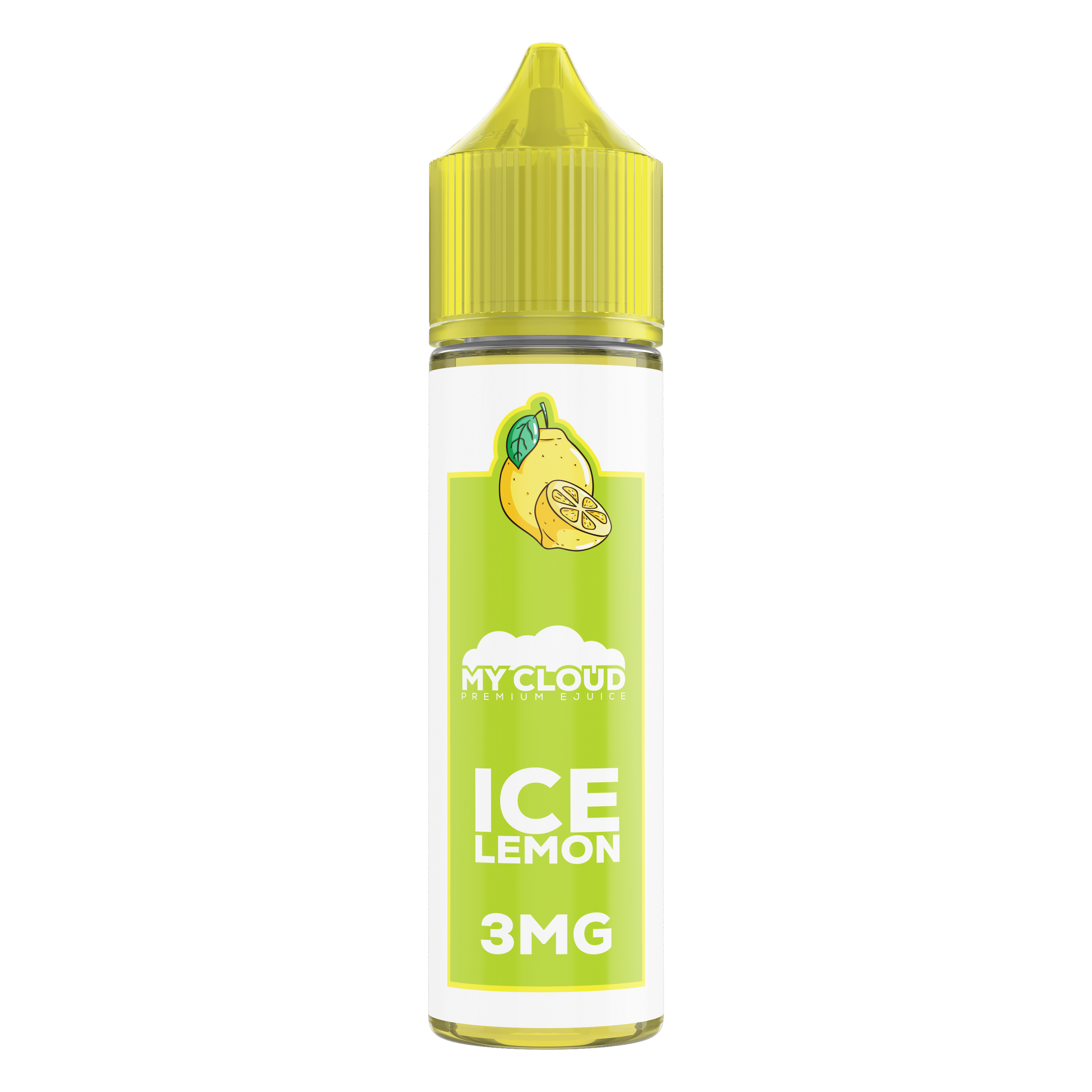 Bottle of MY CLOUD Ice Lemon E-Liquid 60ml with lemon and ice flavor, featuring clear packaging and branding on the label.